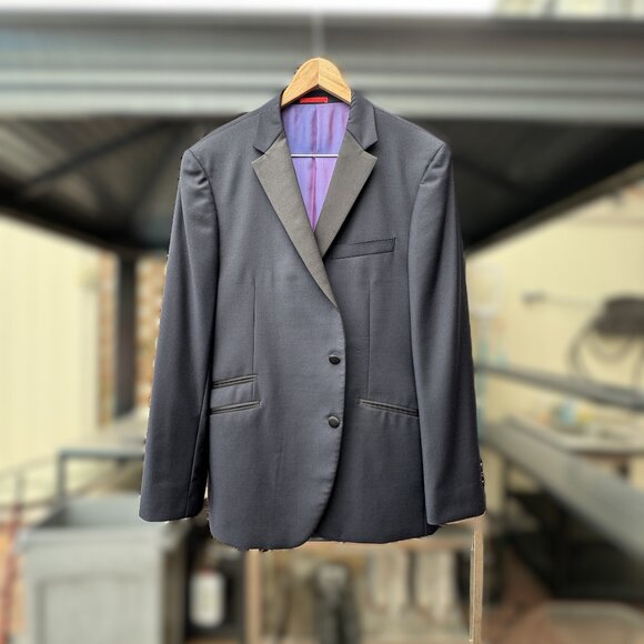 Italian Bartorelli Napoli Black satin Lapels Wool Formal Tuxedo Jacket,  Size 58 - Picture 3 of 17